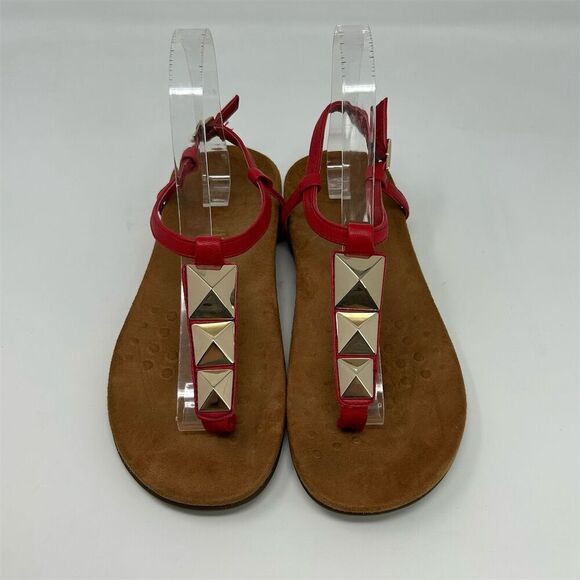Vionic Red T-Strap Slingback Sandals Metallic Textured 3D Accents Size 7 - Picture 4 of 10